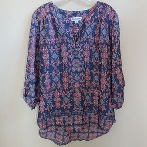 Kim Rogers Navy with Peach Floral Medallion Tunic